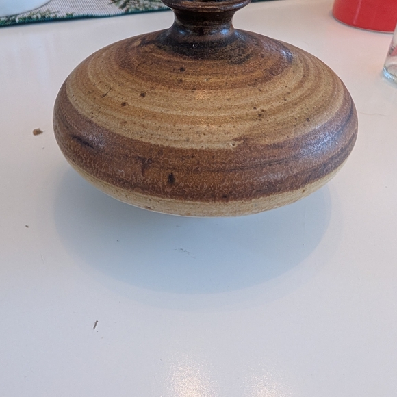 MCM Danish Vintage Brown and Tan Studio Pottery Ceramic Vase Artist Signed - Picture 13 of 16